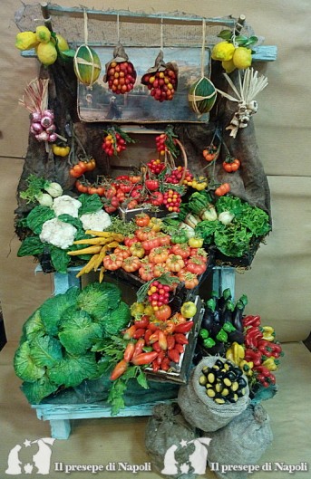 Banco con frutta e verdura per pastori cm 40